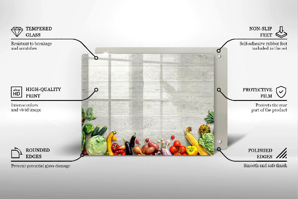 Skärbräda i härdat glas Grönsaker på brädor