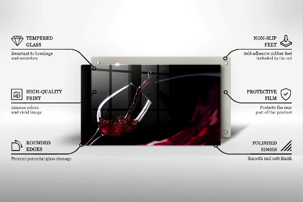 Skärbräda i härdat glas Ett glas rött vin