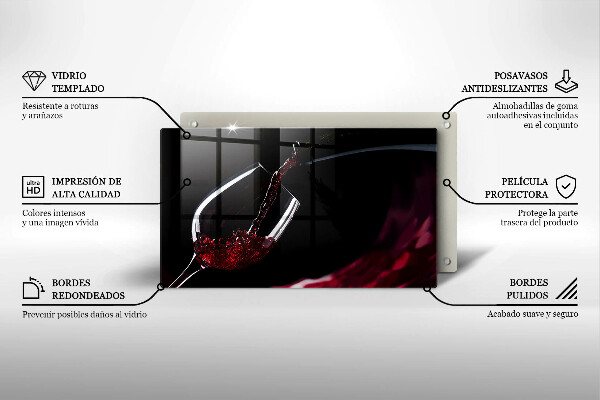 Skärbräda i härdat glas Ett glas rött vin