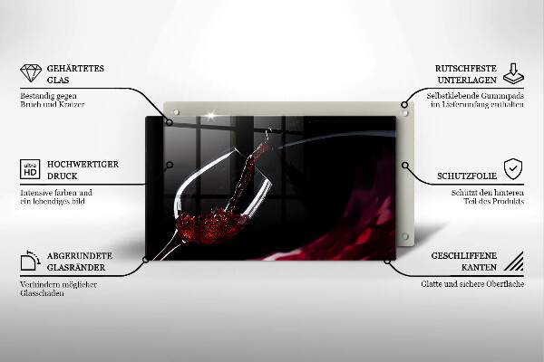 Skärbräda i härdat glas Ett glas rött vin