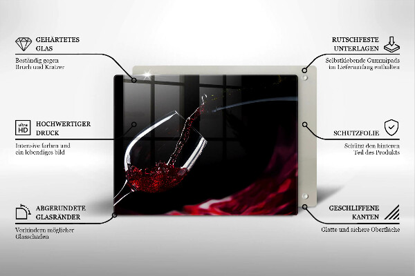 Skärbräda i härdat glas Ett glas rött vin