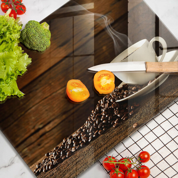 Skärbräda i härdat glas Kaffekopp trä