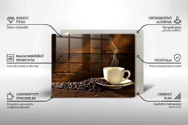 Skärbräda i härdat glas Kaffekopp trä