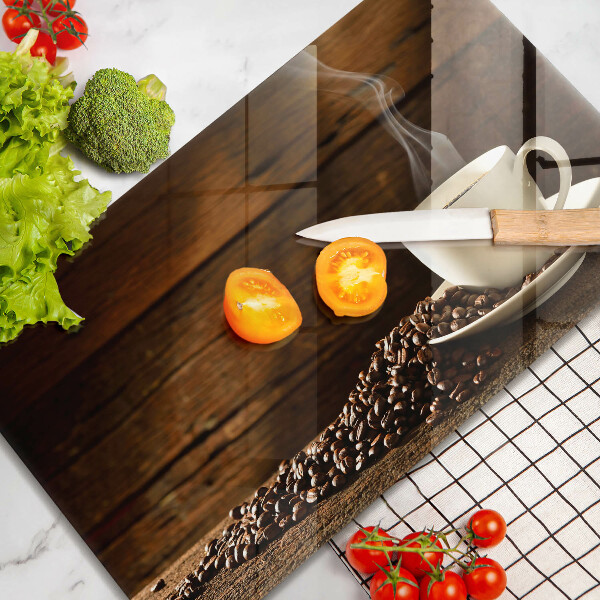 Skärbräda i härdat glas Kaffekopp trä