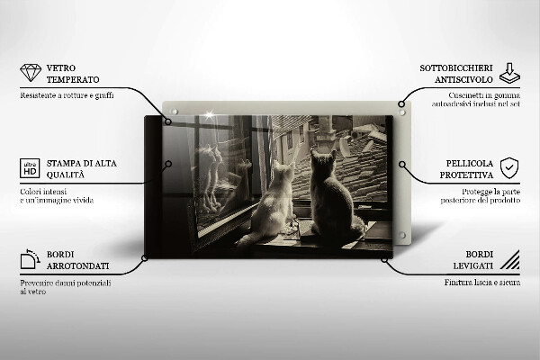 Skärbräda i härdat glas Katter stad och fönster