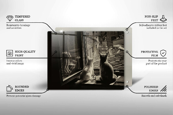 Skärbräda i härdat glas Katter stad och fönster