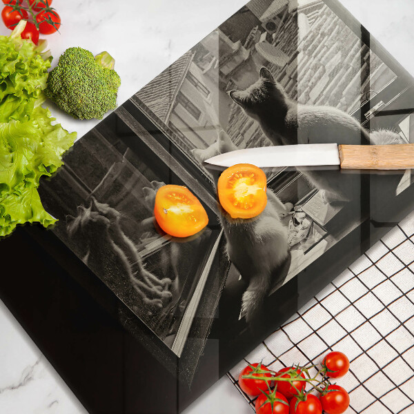 Skärbräda i härdat glas Katter stad och fönster