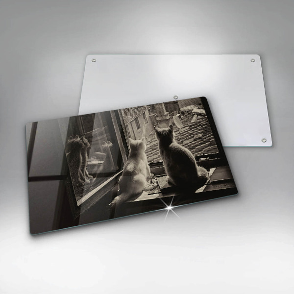 Skärbräda i härdat glas Katter stad och fönster