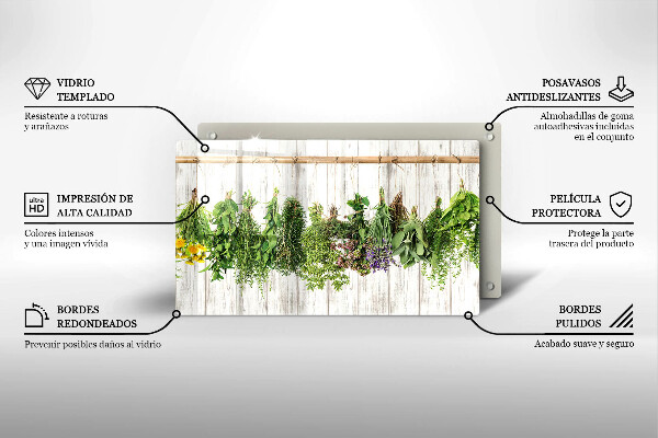 Skärbräda i härdat glas Torkade örter och växter
