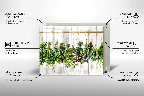 Skärbräda i härdat glas Torkade örter och växter