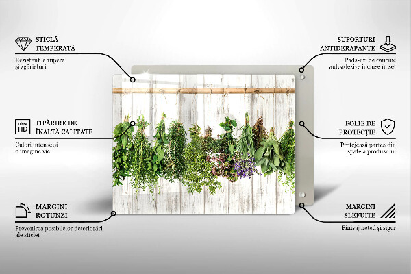 Skärbräda i härdat glas Torkade örter och växter