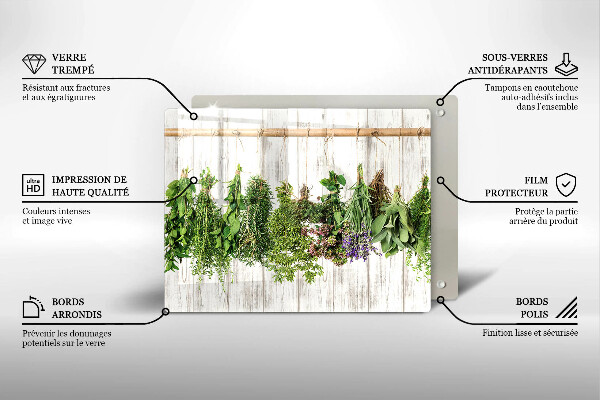 Skärbräda i härdat glas Torkade örter och växter
