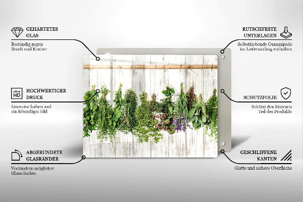 Skärbräda i härdat glas Torkade örter och växter