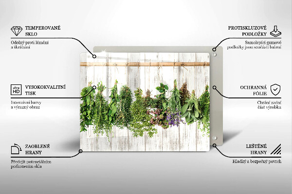 Skärbräda i härdat glas Torkade örter och växter