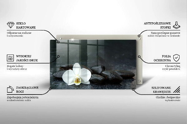 Skärbräda i härdat glas Vita blomma zen stenar