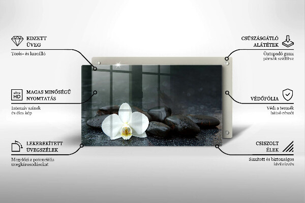Skärbräda i härdat glas Vita blomma zen stenar