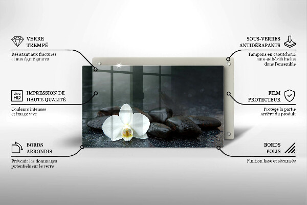 Skärbräda i härdat glas Vita blomma zen stenar
