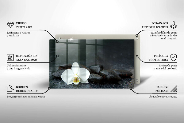 Skärbräda i härdat glas Vita blomma zen stenar