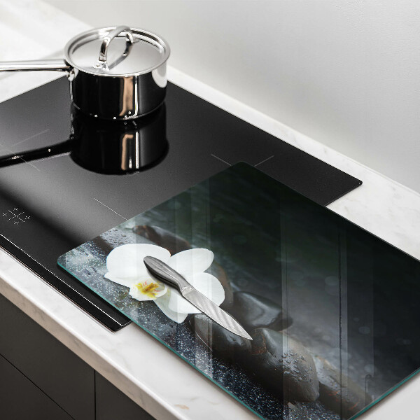 Skärbräda i härdat glas Vita blomma zen stenar