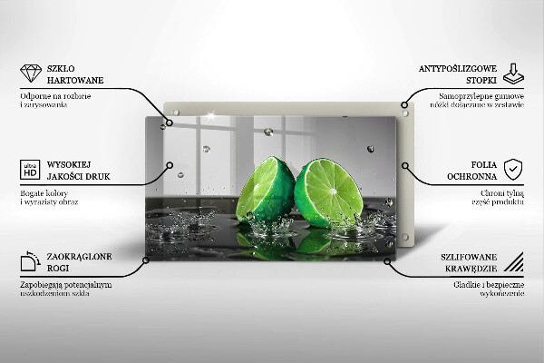 Skärbräda i härdat glas Saftiga lime och vatten