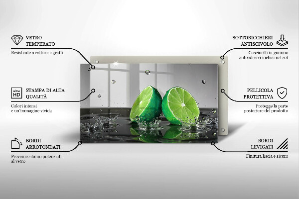 Skärbräda i härdat glas Saftiga lime och vatten
