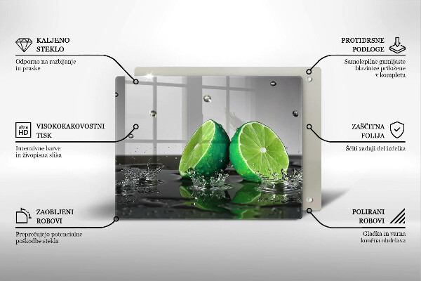 Skärbräda i härdat glas Saftiga lime och vatten