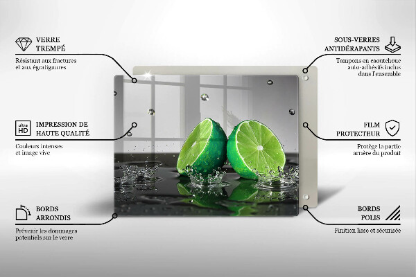 Skärbräda i härdat glas Saftiga lime och vatten