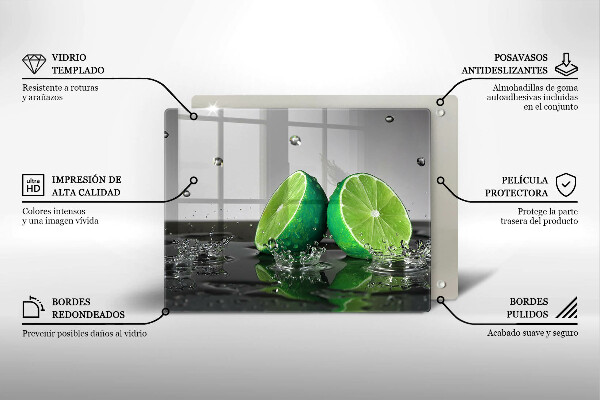 Skärbräda i härdat glas Saftiga lime och vatten