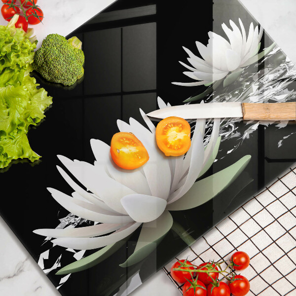 Skärbräda i härdat glas Vita liljor på vattnet