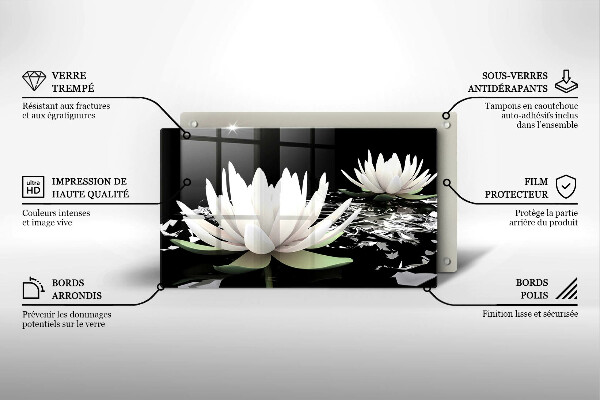 Skärbräda i härdat glas Vita liljor på vattnet