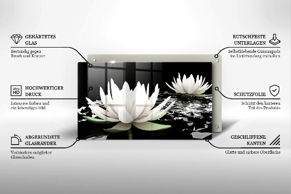 Skärbräda i härdat glas Vita liljor på vattnet