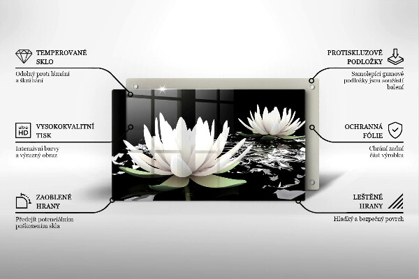 Skärbräda i härdat glas Vita liljor på vattnet