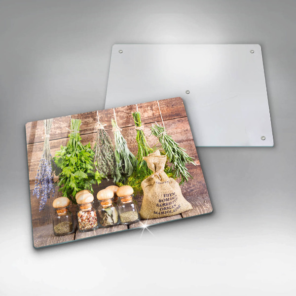 Skärbräda i härdat glas Örter Kryddor och trä