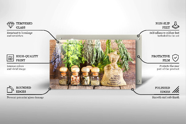 Skärbräda i härdat glas Örter Kryddor och trä