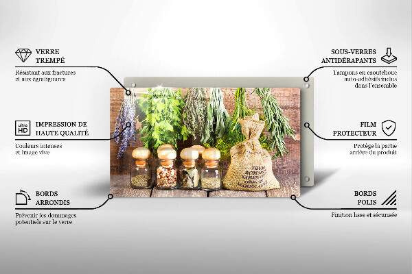 Skärbräda i härdat glas Örter Kryddor och trä