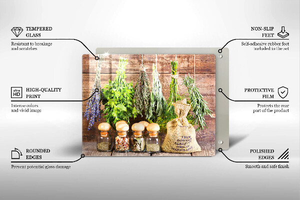 Skärbräda i härdat glas Örter Kryddor och trä