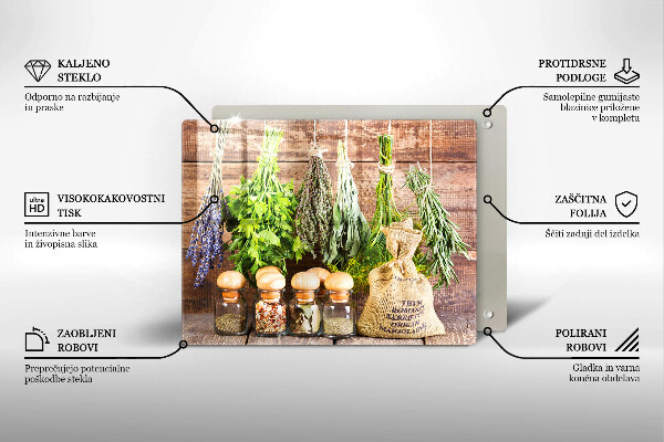 Skärbräda i härdat glas Örter Kryddor och trä