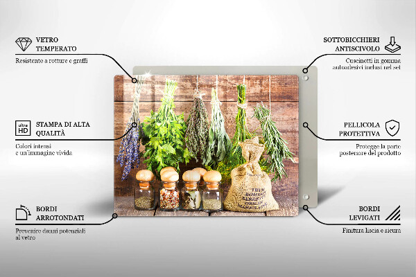 Skärbräda i härdat glas Örter Kryddor och trä