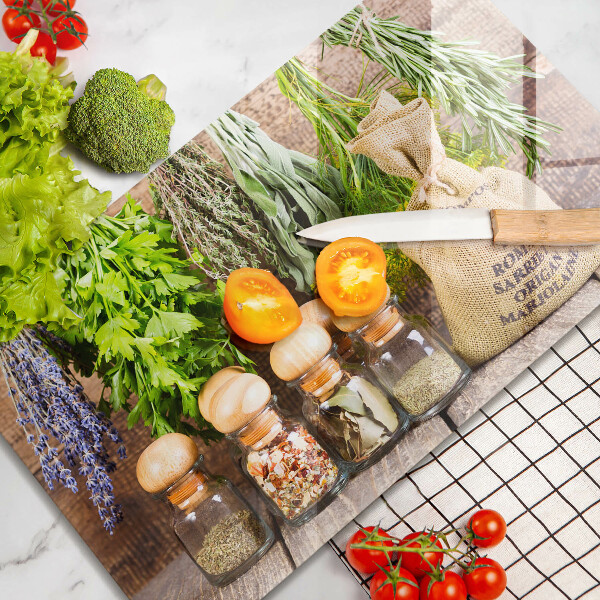 Skärbräda i härdat glas Örter Kryddor och trä