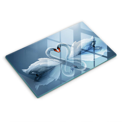 Skärbräda i härdat glas Två svanar hjärta