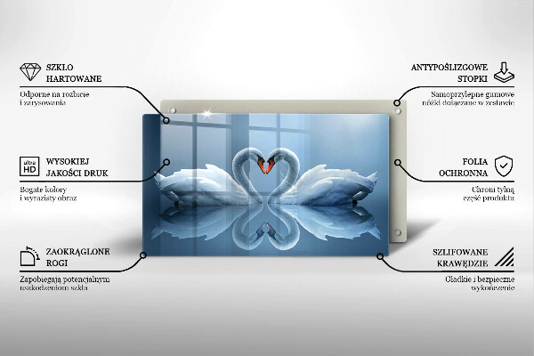 Skärbräda i härdat glas Två svanar hjärta