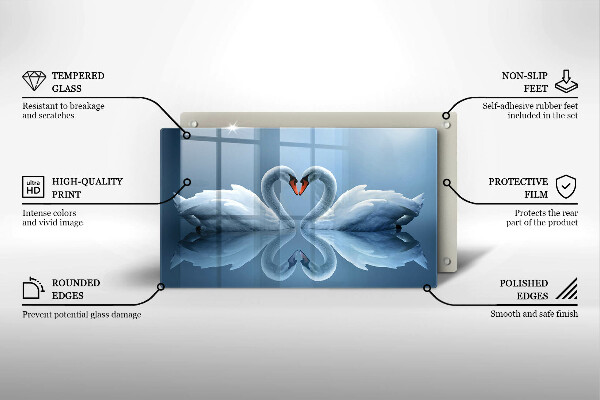Skärbräda i härdat glas Två svanar hjärta
