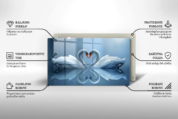 Skärbräda i härdat glas Två svanar hjärta