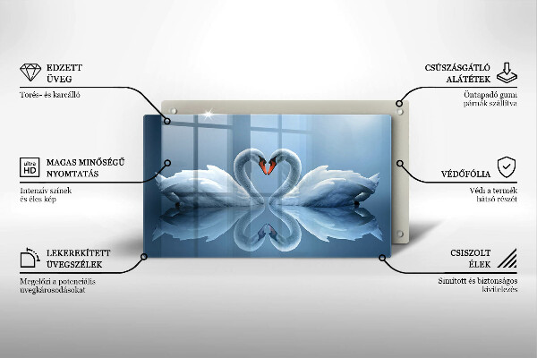Skärbräda i härdat glas Två svanar hjärta
