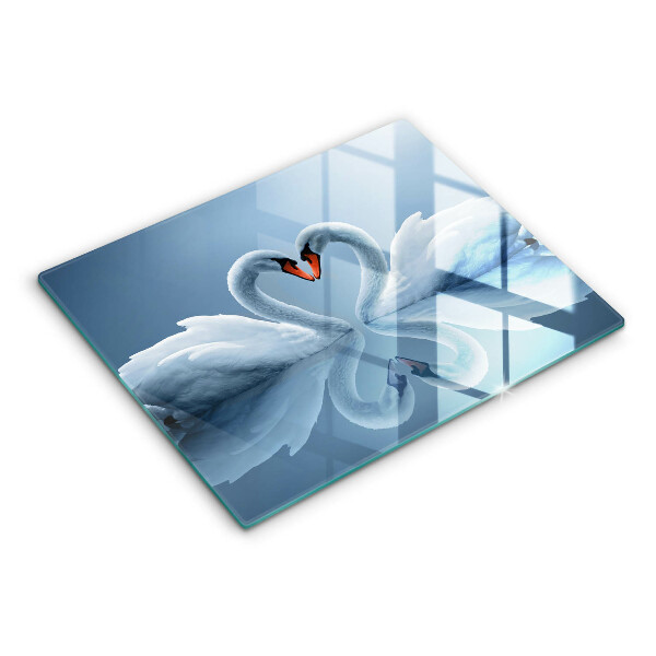 Skärbräda i härdat glas Två svanar hjärta
