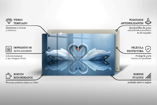 Skärbräda i härdat glas Två svanar hjärta