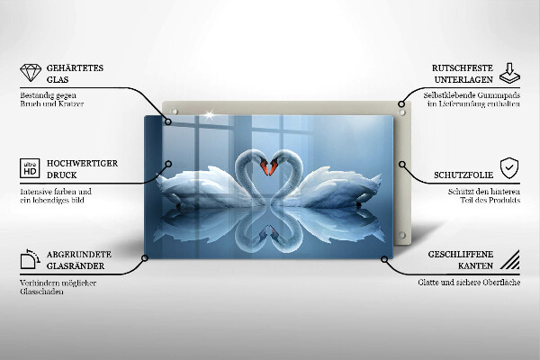 Skärbräda i härdat glas Två svanar hjärta