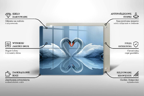 Skärbräda i härdat glas Två svanar hjärta