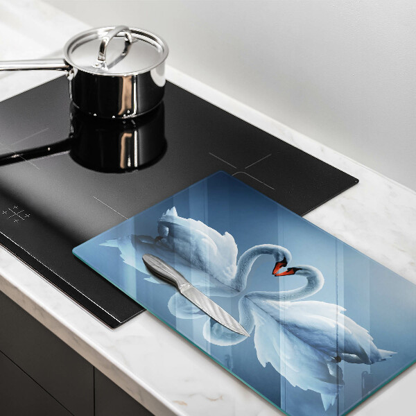 Skärbräda i härdat glas Två svanar hjärta