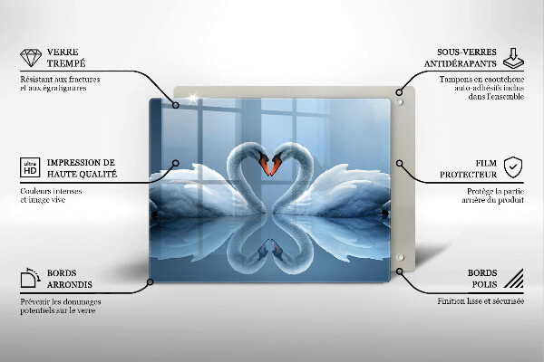 Skärbräda i härdat glas Två svanar hjärta